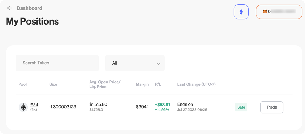 My positions in dashboard